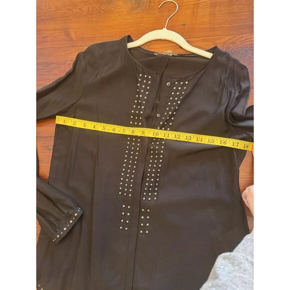 Gerard Darel Womens Black Semi Sheer Long-Sleeve Blouse Shirt Top Size 36 Silk - Picture 8 of 16